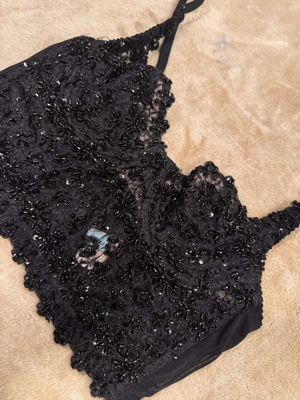 Marciano Black Beaded Lace Corset Bustier Top Strapless Y2K Glam Evening 32A - Picture 6 of 8
